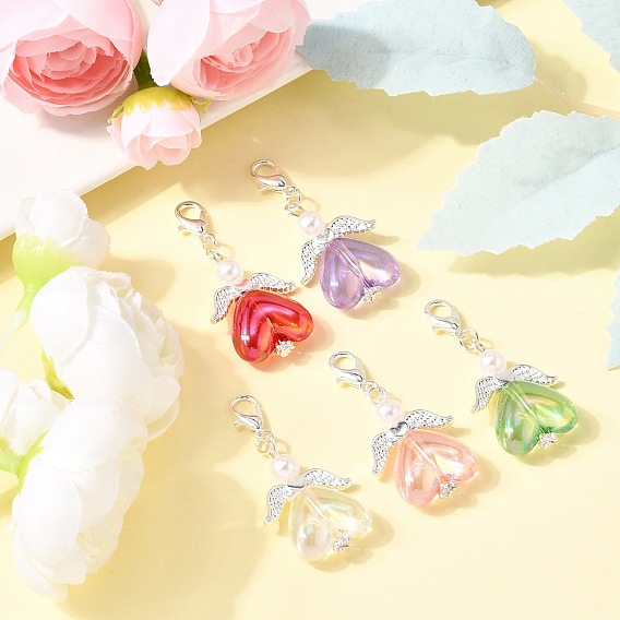 Ангел прозрачный акриловый кулон украшения, с имитацией жемчуга из АБС-пластика и крылом из сплава в тибетском стиле