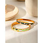 304 Stainless Steel Enamel Hinged Cuff Bangles for Women, Golden