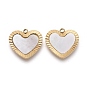 Natural Shell Charms, with Golden Plated 316 Surgical Stainless Steel Findings, Textured, Heart