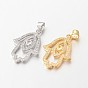 Латунные микро проложить кубического циркония подвески, hamsa рука / рука fatima / рука miriam, без свинца и без никеля , 24x17x2 мм, отверстие : 4x3 мм