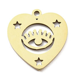 Ion Plating(IP) 316L Surgical Stainless Steel Pendants, Laser Cut, Heart with Eye
 & Star Charm