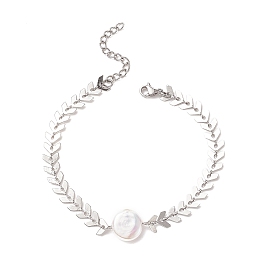 Natural Pearl Link Bracelet with 304 Stainless Steel Cobs Chains for Women