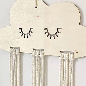 Wooden Cloud Hanging Ornaments, Hair Accessories Storage Supplies, with Cotton Cords