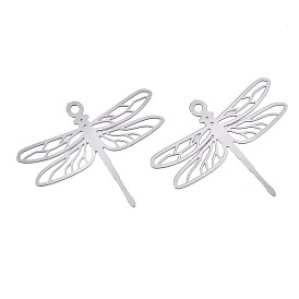 201 Stainless Steel Filigree Pendants, Etched Metal Embellishments, Dragonfly