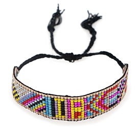 Miyuki Seed Braided Bead Bracelet, Tribe Style Wide Band Friendship Bracelet for Women