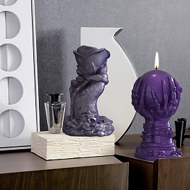 DIY Silicone Statue Candle Holder Molds, 3D Portrait Resin Casting Molds, Ghost Hand with Ball/Hand with Rose