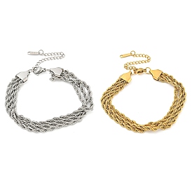 304 Stainless Steel 3-Strand Rope Chain Bracelets for Women