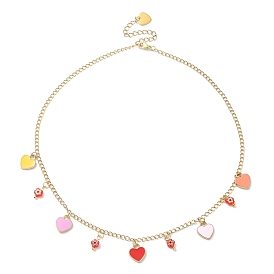 Alloy Heart & Millefiori Glass Flower Bib Necklace with Ion Plating(IP) Handmade 304 Stainless Steel Chains