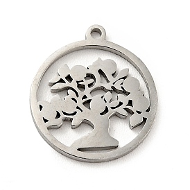 304 Stainless Steel Pendants, Flat Round with Tree of Life