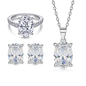 Stunning European-style Ring, Earrings and Necklace Set in 925 Silver with Sparkling Zirconia Stones
