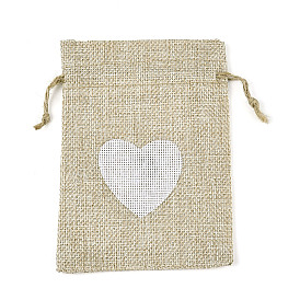 Мешковины упаковочные пакеты, шнурок сумки, прямоугольник с напечатанным белым сердцем