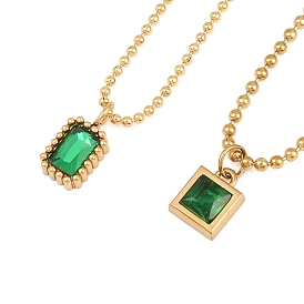 304 Подвеска из нержавеющей стали с фианитами зеленого цвета, цепочка с шариками для женщин