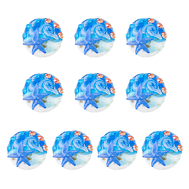 10Pcs Glass Beads, For Jewelry Making, Decoration, Flat Round with Star and Shell