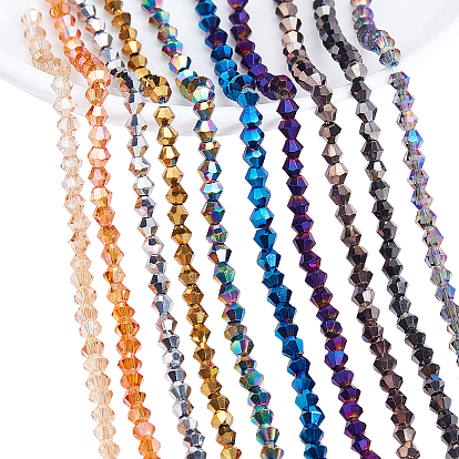 10 Strands 10 Colors  Electroplate Glass Bead Strands, Rainbow Plated, Faceted Bicone