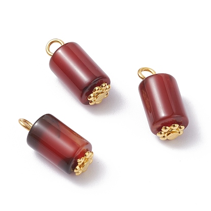 Natural Agate Pendants, with Alloy Daisy Spacer Beads and Iron Flat Head Pin, Golden, Column