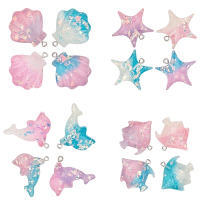 Transparent Resin Pendants, with Platinum Plated Iron Loop, Mixed Shapes