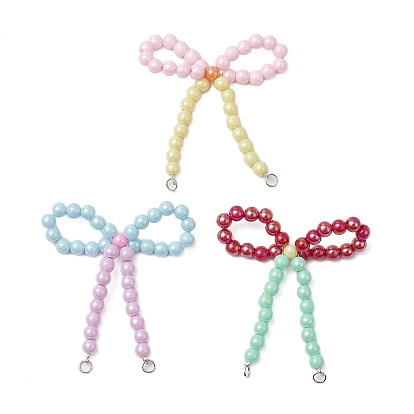 Непрозрачные акриловые бусины с латунными бусинами-обжимками и железными открытыми соединительными кольцами-подвесками, бантом