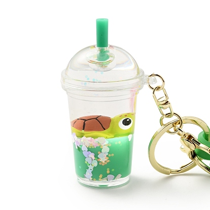 Floating Creative Cute Cartoon Liquid Filled Acrylic Cup Keychain, with Alloy Findings