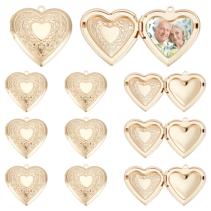 12шт. подвески-медальоны из латуни с гальваническим покрытием, фоторамки кулоны для ожерелий, без кадмия и без свинца, сердце с цветочным шармом