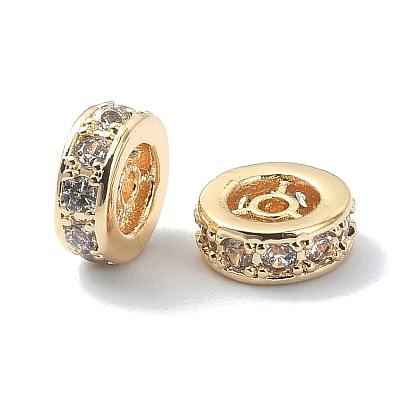 Латунные микро проложить кубического циркония бусы, без кадмия, без никеля и без свинца, плоско-круглые