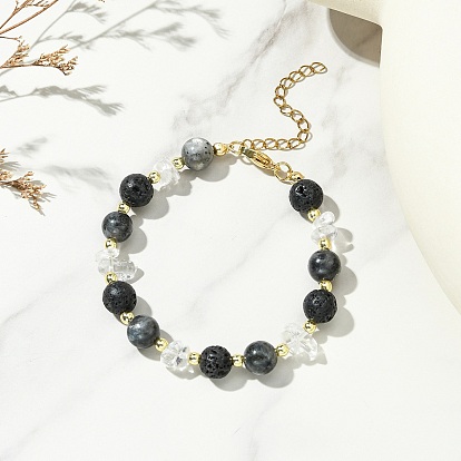 Браслеты из натуральной лавовой породы, ларвикита и кварцевых кристаллов, украшенные бусинами, для женщин., круглые, немагнитная синтетический гематит