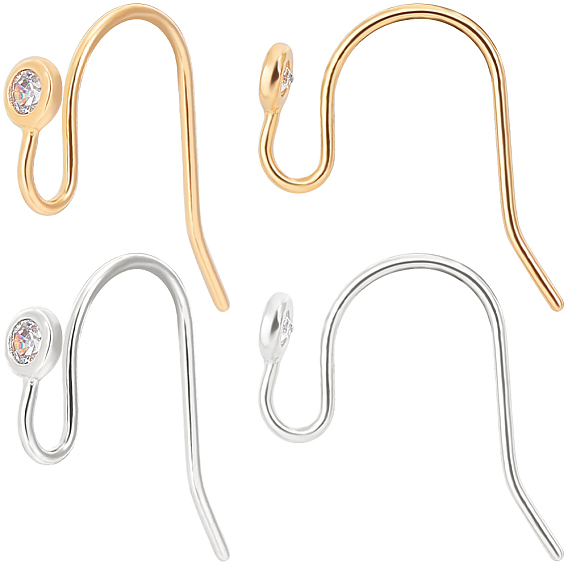 12 шт. 2 цвета латунные крючки для сережек, ушная проволока пастушьего крючка, с кубического циркония