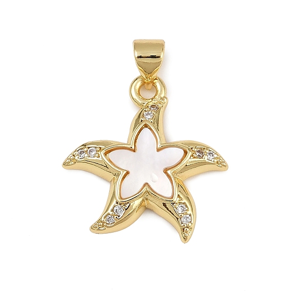 Латунные микро проложить кубического циркония подвески, морская звезда, с оболочкой, без кадмия и без свинца