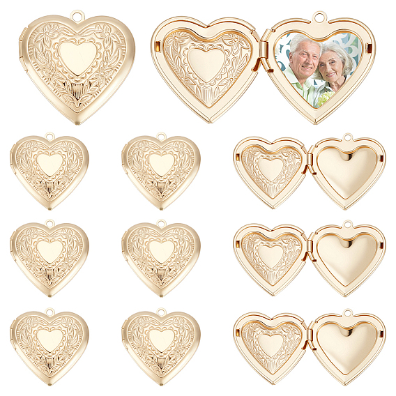 12шт. подвески-медальоны из латуни с гальваническим покрытием, фоторамки кулоны для ожерелий, без кадмия и без свинца, сердце с цветочным шармом