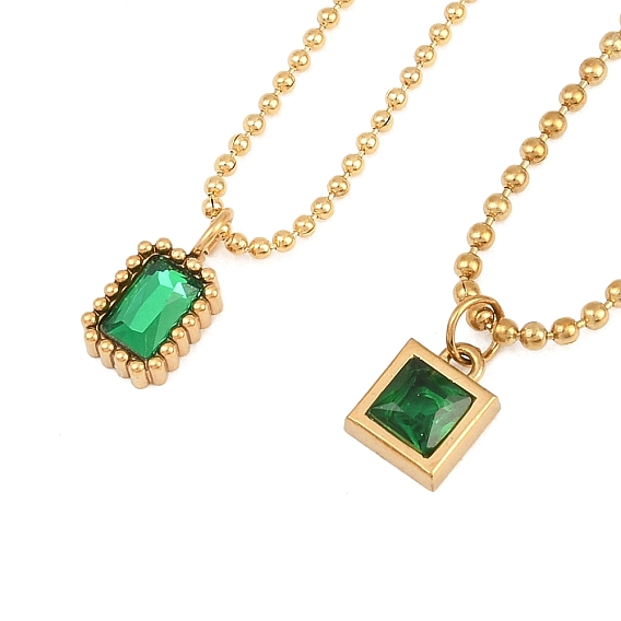 304 Подвеска из нержавеющей стали с фианитами зеленого цвета, цепочка с шариками для женщин