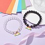 2Pcs 2 Style Synthetic Hematite & Glass Round Beaded Stretch Bracelets Set, Pride Rainbow Flag Alloy Enamel Charms Stackable Bracelets