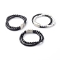 Natural Mixed Stone Round Beads Multi-strand Bracelets, with Braided Cowhide Leather Cord