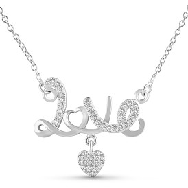 TINYSAND 925 Sterling Silver Cubic Zirconia Love Pendant Necklace, 16 inch