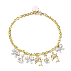 Summer Beach Dolphin & Bowknot Alloy Eanmel Charm Bracelets, Iron Chain Chain Bracelets for Women