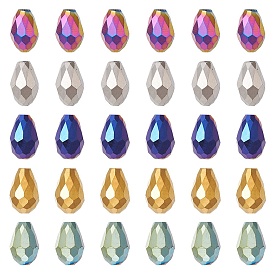 100Pcs 5 Colors Electroplate Glass Bead Strands, Faceted, Teardrop