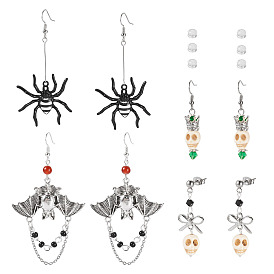 Комплекты серег-гвоздиков и подвесок из сплава эмали и синтетической бирюзы к Хэллоуину, с фурнитурой для сережек из нержавеющей стали, разнообразные