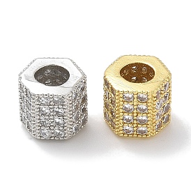 Rack Plating Brass Micro Pave Cubic Zirconia Beads, Long-Lasting Plated, Lead Free & Cadmium Free, Hexagon