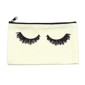 Rectangle Canvas Pen Case, Pen Holder Storage Bag, with Eyelash Pattern & Zipper