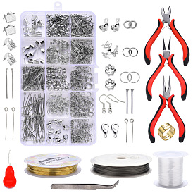 DIY Schmuck Set Kits, mit Metallschmuck Befunden, Kupferschmuck Basteldraht, Enddraht, elastischer Perlenfaden, Kohlenstoff-Stahl Schmuck Zange, Leiste aus Edelstahl Pinzette
