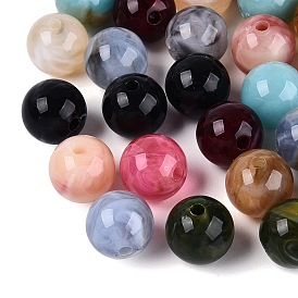 Perles acryliques opaques bicolores, pierre d'imitation, ronde