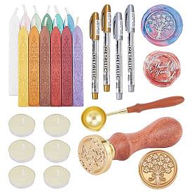 CRASPIRE DIY Scrapbook Making Kits, Including Sealing Wax Sticks, Brass Wax Seal Stamp and Wood Handle Sets, Brass Wax Sticks Melting Spoon, Candle and Marking Pens