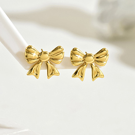 Stainless Steel Bowknot Stud Earrings for Women, Versatile and Elegant