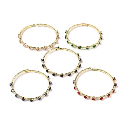 Brass Micro Pave Cubic Zirconia Cuff Bangles, Real 18K Gold Plated, Long-Lasting Plated, Cadmium Free & Lead Free