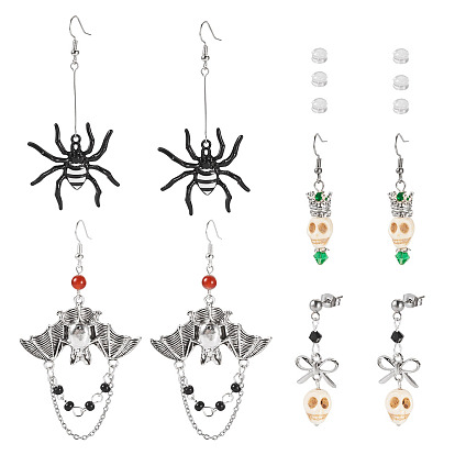 Комплекты серег-гвоздиков и подвесок из сплава эмали и синтетической бирюзы к Хэллоуину, с фурнитурой для сережек из нержавеющей стали, разнообразные