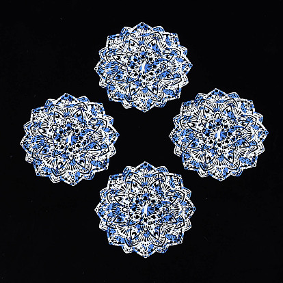 430 Stainless Steel Filigree Joiners, Spray Painted, Etched Metal Embellishments, Flower with Flower Pattern