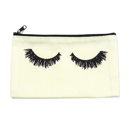 Rectangle Canvas Pen Case, Pen Holder Storage Bag, with Eyelash Pattern & Zipper
