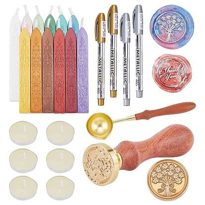 DIY Scrapbook Making Kits, Including Sealing Wax Sticks, Brass Wax Seal Stamp and Wood Handle Sets, Brass Wax Sticks Melting Spoon, Candle and Marking Pens