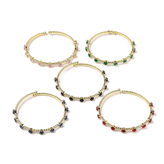 Brass Micro Pave Cubic Zirconia Cuff Bangles, Real 18K Gold Plated, Long-Lasting Plated, Cadmium Free & Lead Free
