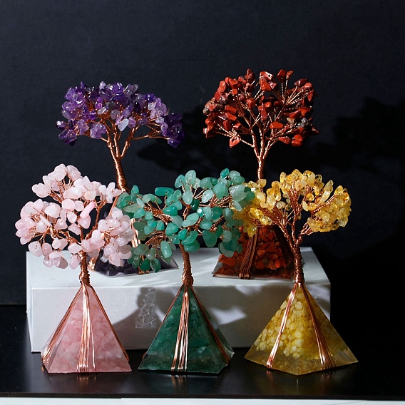 Натуральный драгоценный камень дерево жизни украшения фэн-шуй, со смолой и органитовой пирамидой, украшения для домашнего экрана