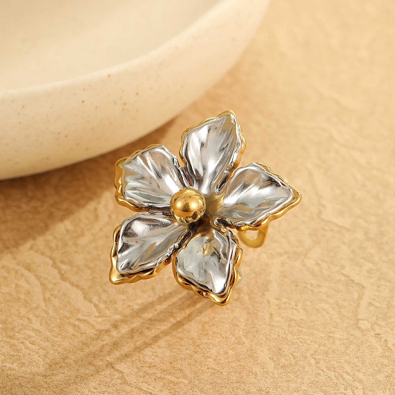 Регулируемые 304 манжеты из нержавеющей стали с открытыми кольцами для женщин, цветок