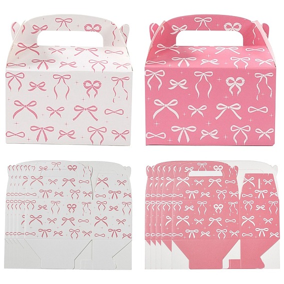 12 шт. 2 Цвета: белый и розовый, бант, напечатанный на бумаге, коробки для конфет, прямоугольные